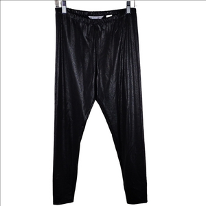 Peter Nygard Petite Black Faux Leather Mid Rise Elastic Waist Tapered Leg Pant